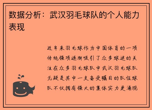 数据分析：武汉羽毛球队的个人能力表现